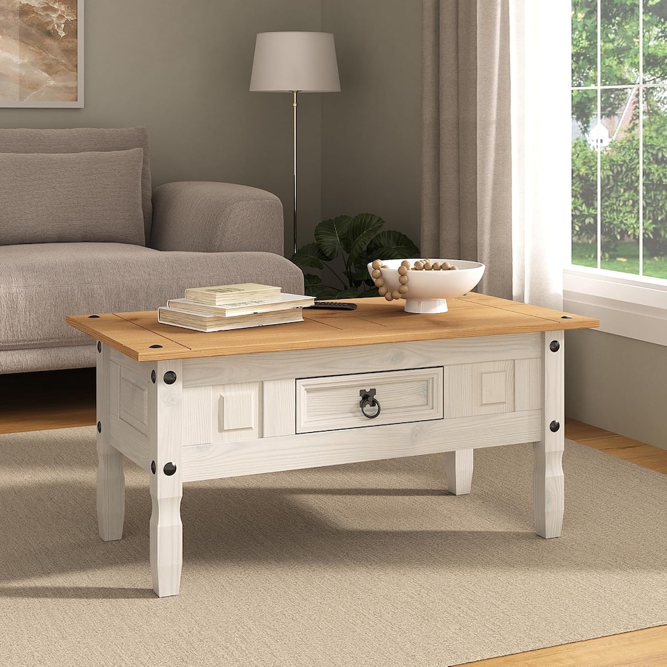 image 1 of Corona Coffee Table White 1 Drawer Solid Wood Occasional Table