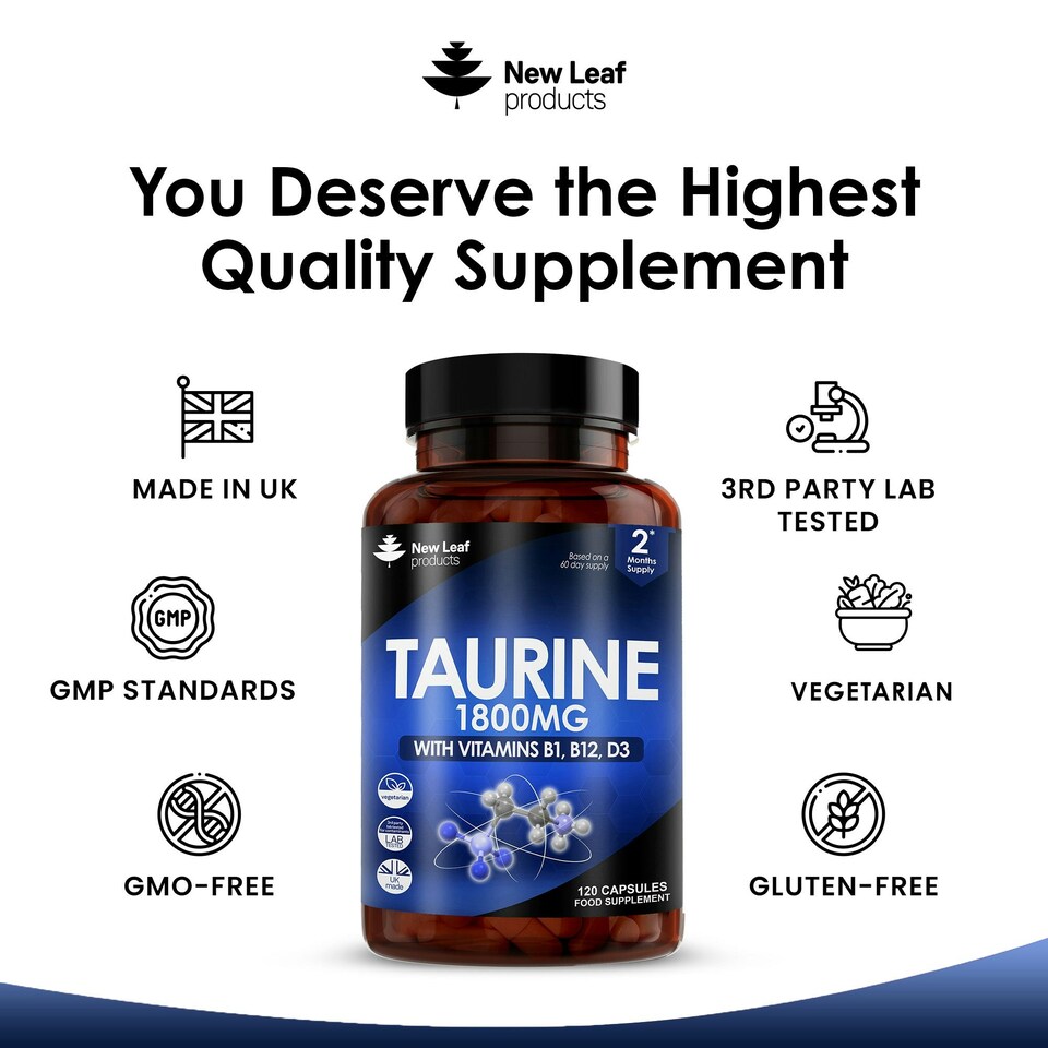 image 1 of Taurine Capsules - Brain & Heart Health Support - Vegetarian 120 Capsules