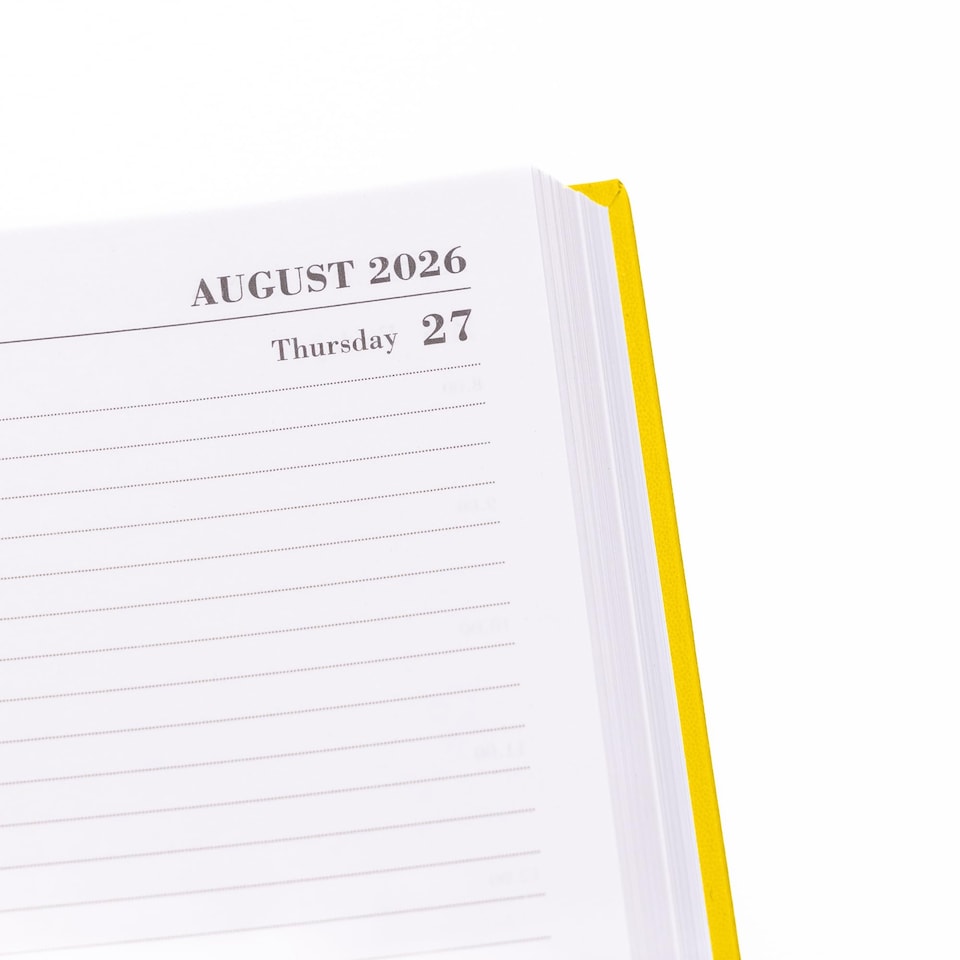 image 1 of 2026 2027 Academic Diary A5 Page a Day - Mid Year Hardback Planner From August 2026 to July 2027 - Student Teacher School Organiser with Ribbon Bookmark (A5, Yellow)