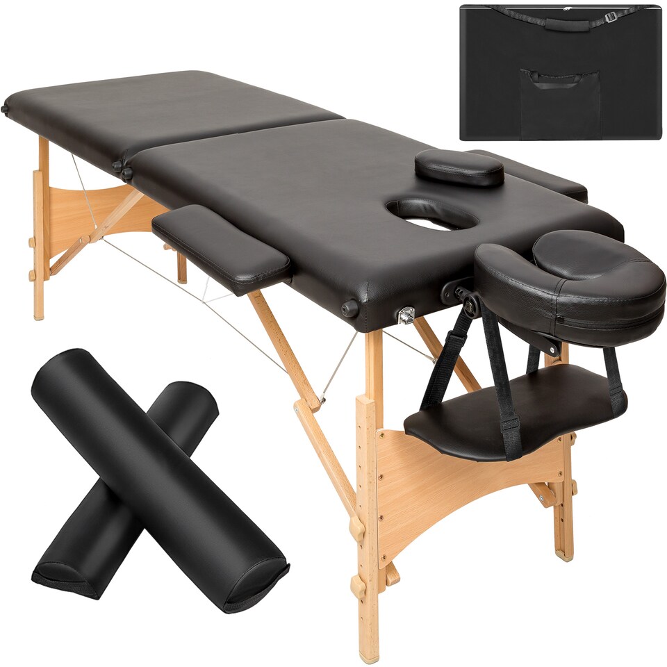image 1 of Massage Table - 2-zones with wooden frame, bolsters, carry bag, head and armrests | Black | black | 1