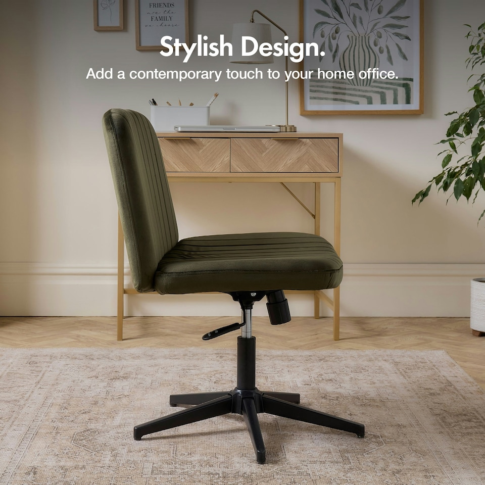 image 1 of VonHaus Dawson Green Velvet Desk Chair with 360° Swivel & Wide Seat Green