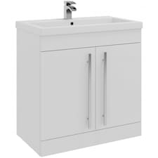 Bathroom 2-Door Floor Standing Vanity Unit with Mid Depth Ceramic Basin 800mm Wide - White  - Brassware Not Included | White | White | 1