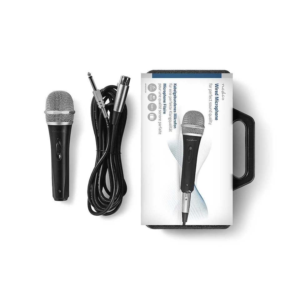 image 1 of Nedis Wired Microphone, Uni-Directional Dynamic Microphone with XLR Connector, Perfect Sound Quality, Durable Metal Body, 5.0m Detachable Cable, On/Off Switch, Travel Case