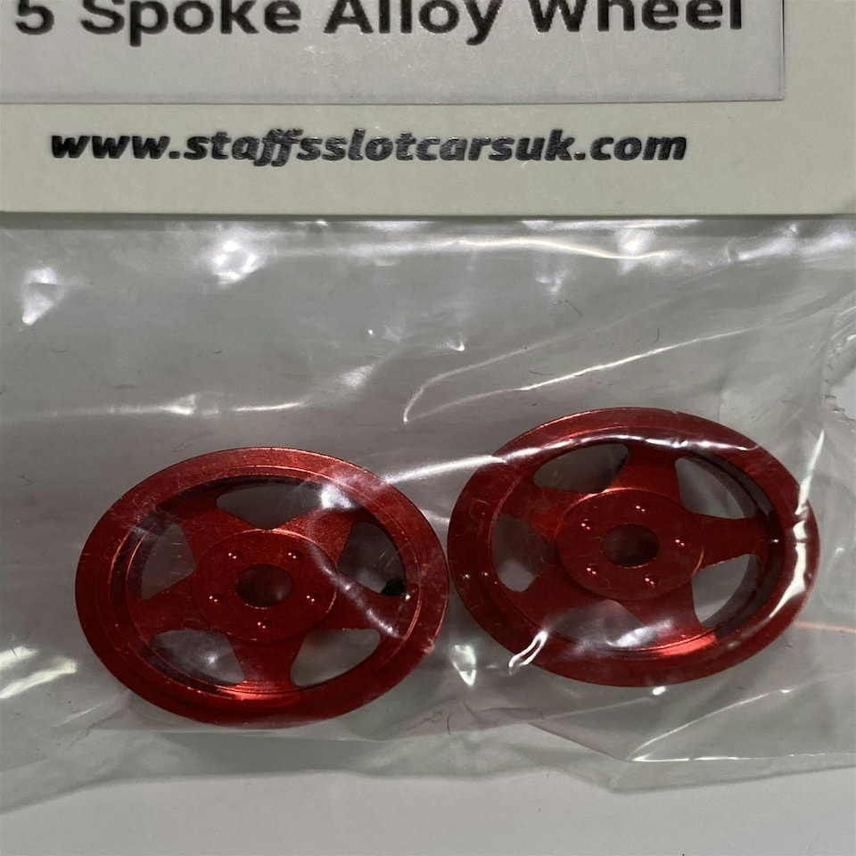 image 1 of Staffs Slot Cars UK 15.8 x 8.5mm Red 5 Spoke Alloy Wheels Staff 16
