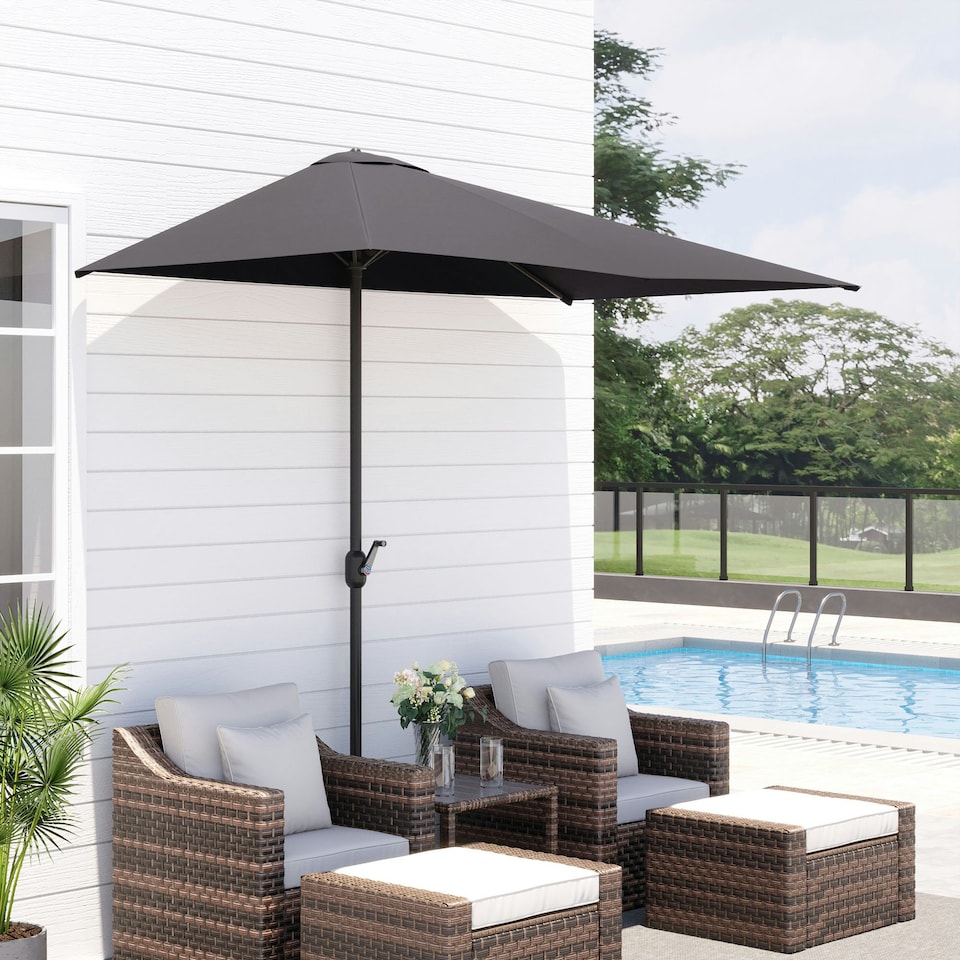 image 1 of Outsunny 2.3m Garden Balcony Half Round Umbrella Metal Parasol Umbrella Grey