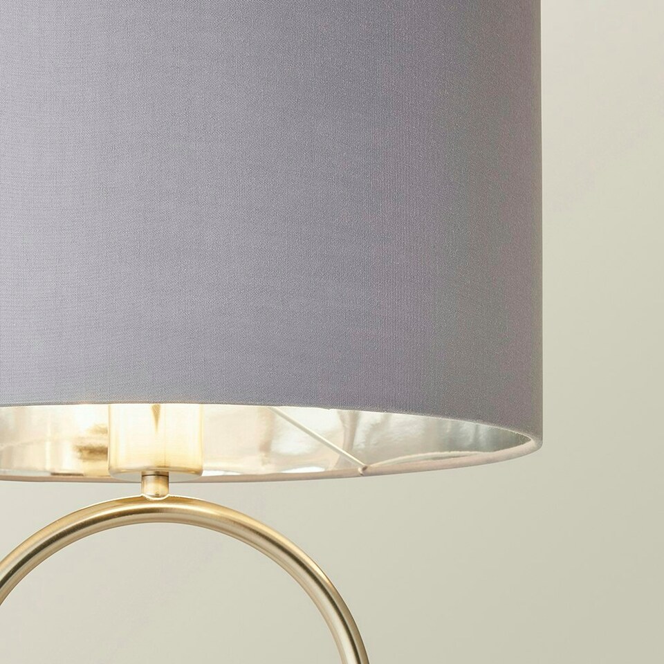 image 1 of ValueLights Antonia Grey with Chrome Drum Shade Brushed Chrome Oval Table Lamp with LED Bulb Silver