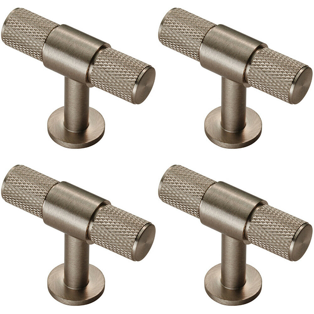 Loops 4x Knurled Cupboard T Shape Pull Handle 50 x 13mm Satin Nickel Cabinet Handle in Metallics