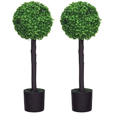 HOMCOM Set of 2 Decorative Artificial Trees, Topiary Ball-shaped Boxwood Trees in Pot, Fake Plants for Home Indoor outdoor Decor, 60cm, 1 Tree Balls