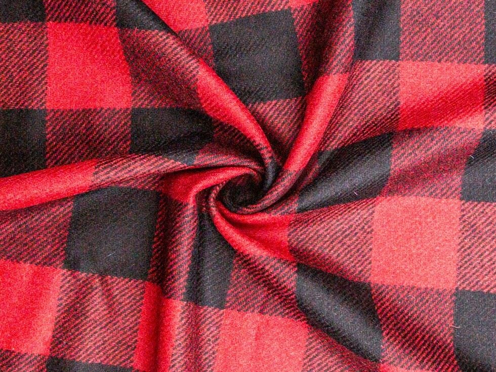 Minerva Cherry & Black Deadstock British 100% Wool Coating Dressmaking Fabric per metre - 150cm / 59" Wide