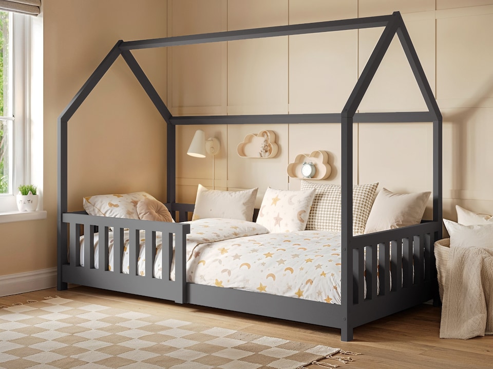 image 1 of Flair Explorer Single Play House Floor Bed with Rails Grey Wooden