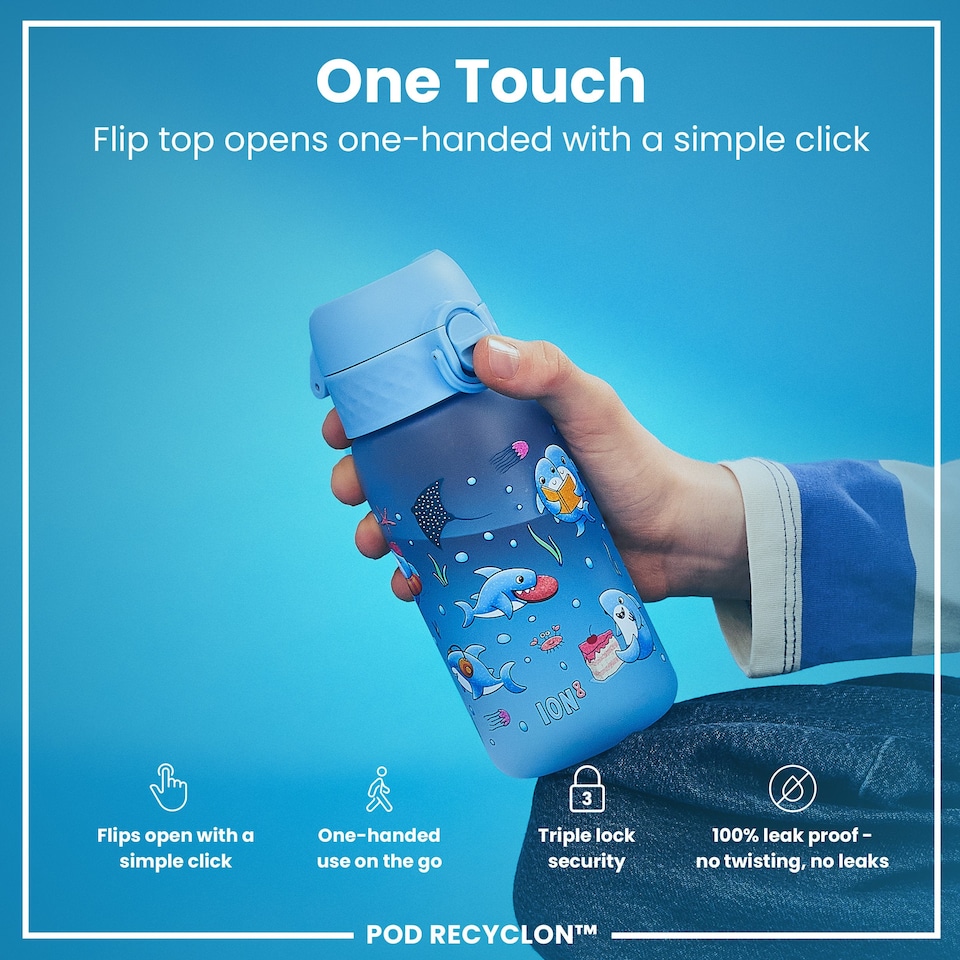 image 1 of Leak Proof Kids Water Bottle, BPA Free, 350ml (12oz) | Blue | Blue Sharks | One Size
