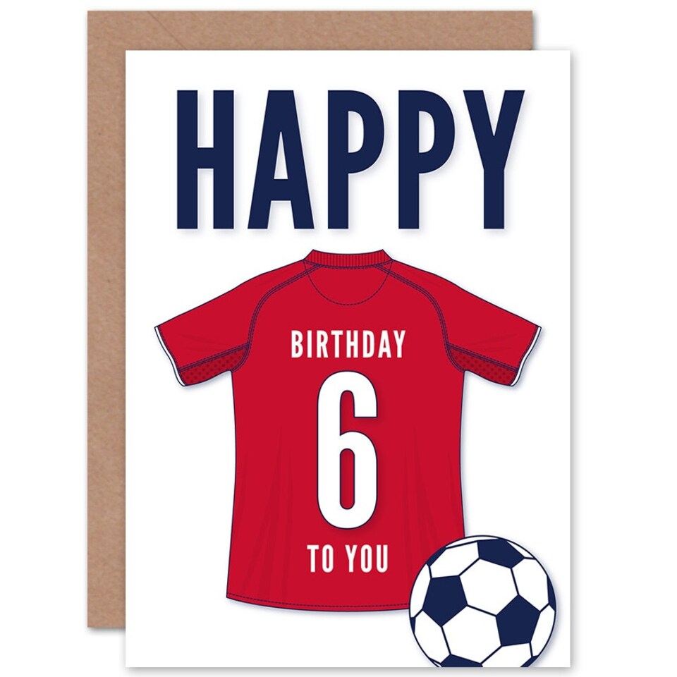 image 1 of Football Strip Kit Dark Red Jersey Age 6 Year Old Child Kids 6th Birthday Card