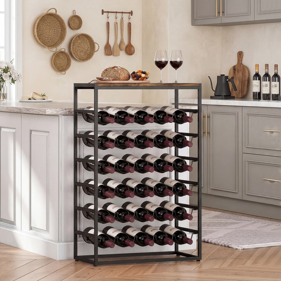 image 1 of HOMCOM 30 Bottles Wine Rack, 6 Tier Wine Storage Holder, Rustic Brown