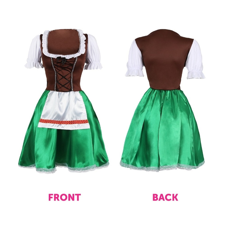 image 1 of Green & Brown Bavarian Dress with Bow Stockings | Brown | S
