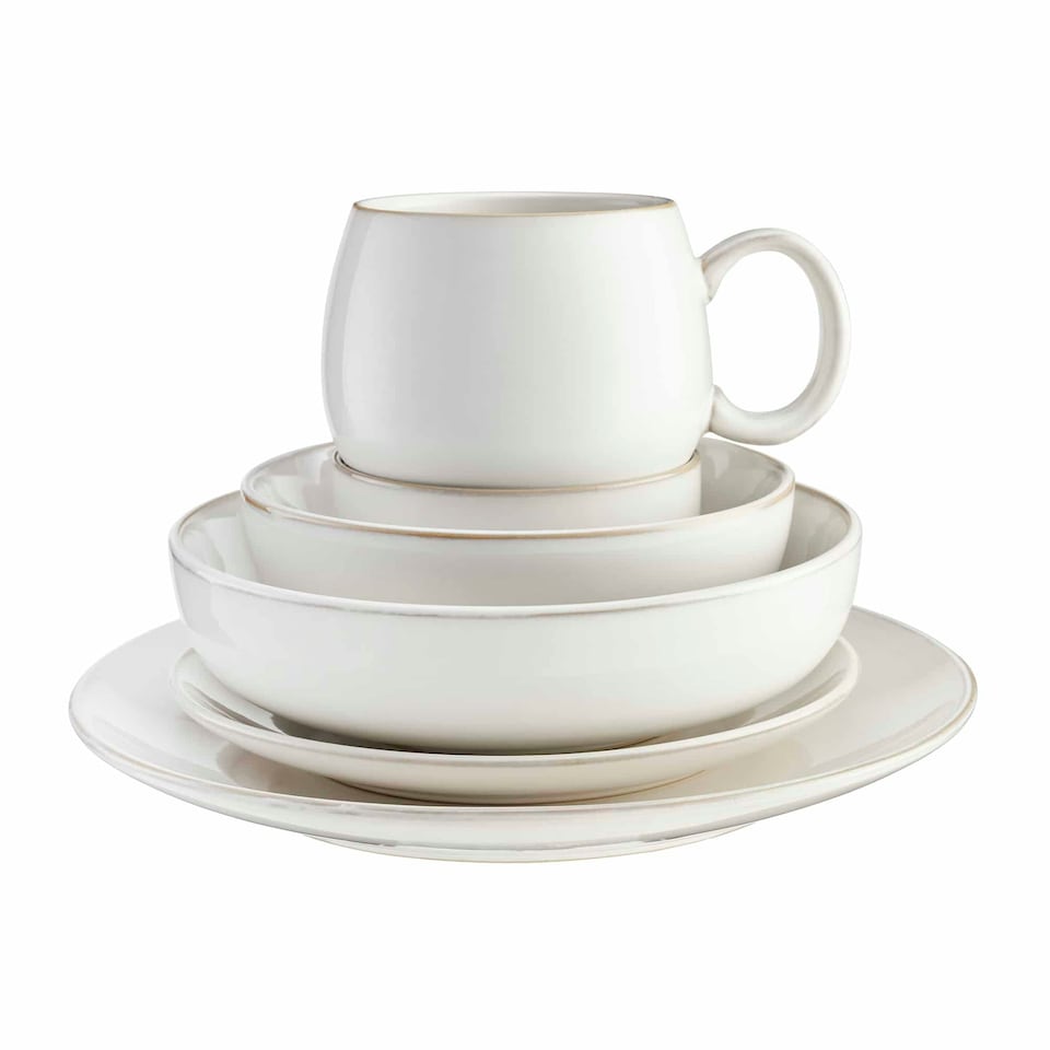 image 1 of Cooks Professional Nordic Stoneware Dinner Set | 24-Piece | Reactive Glaze | White