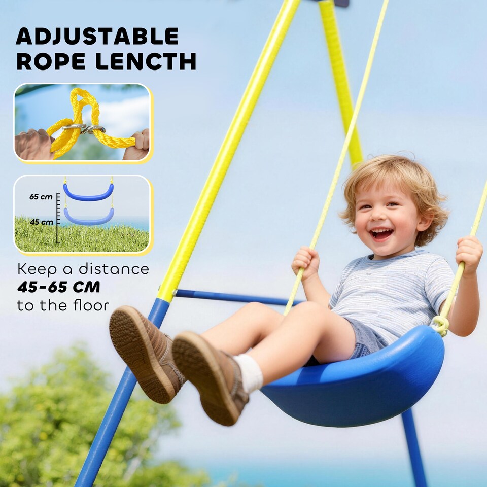 image 1 of AIYAPLAY 4-in-1 Kids Swing Set with Swing, Basketball Hoop, Football Goal