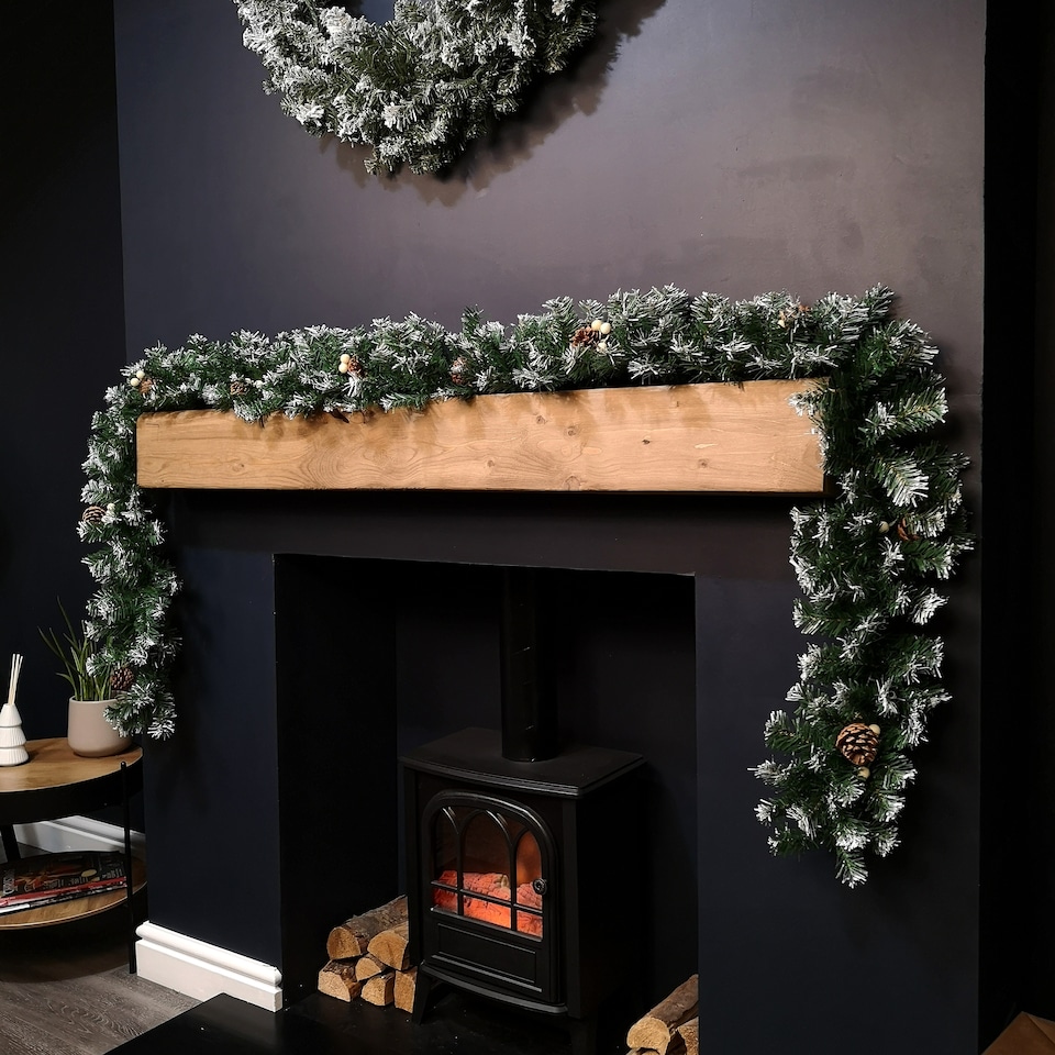 image 1 of Premier 270cm (9ft) Christmas Garland Decoration Snow Tips White Berries & Cones