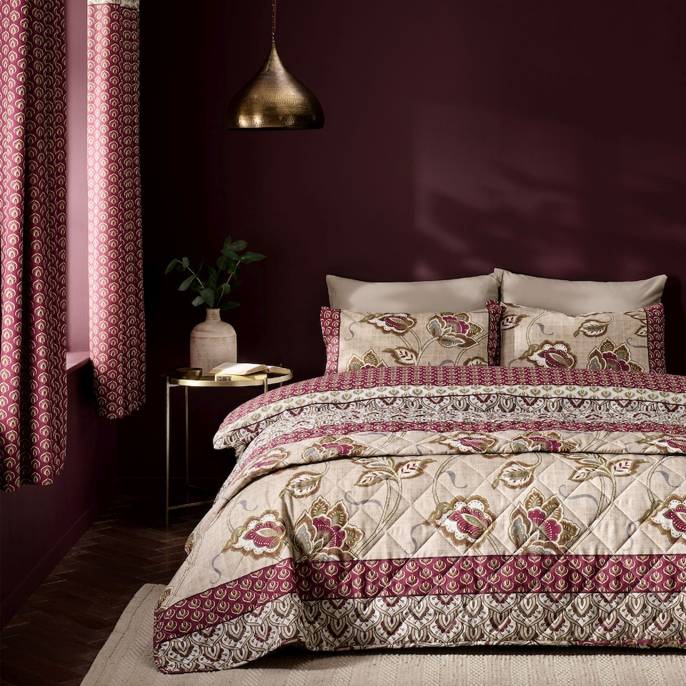 image 1 of Catherine Lansfield Kashmir Paisley Floral Reversible Quilted Bedspread | Cream | Natural | One Size