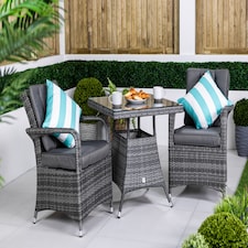 Arizona Square Rattan Garden Bistro Table and Chairs Set 2 Seater | Grey | Grey
