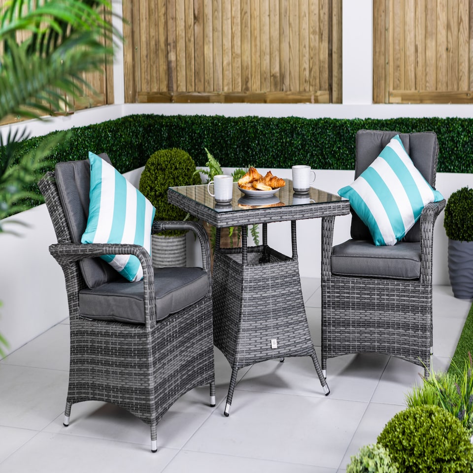 image 1 of Arizona Square Rattan Garden Bistro Table and Chairs Set 2 Seater | Grey | Grey