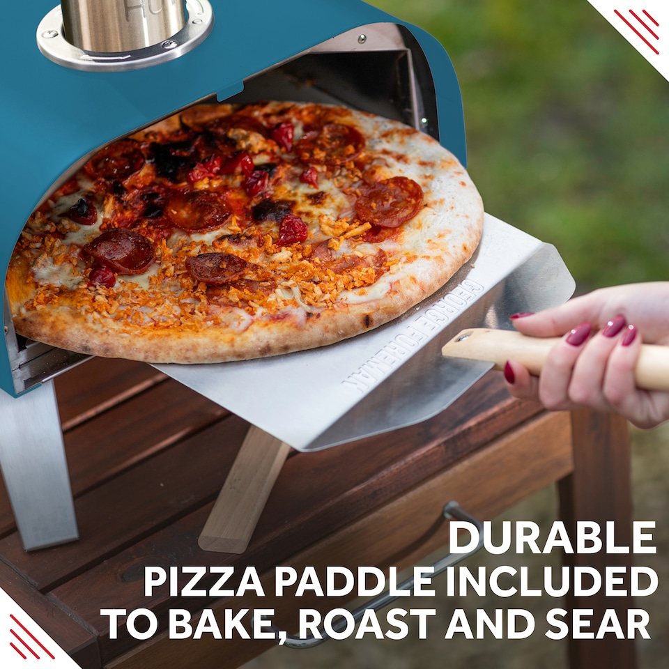 image 1 of George Foreman 12inch Teal Wood Pellet Pizza Oven with Paddle & Carry bag GFWPPO1BLPC