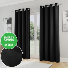 Enhanced Living Nightfall Plain Supersoft Black Thermal Blockout Eyelet Curtains (PAIR) - 66 x 54 inch (168 x 137cm)