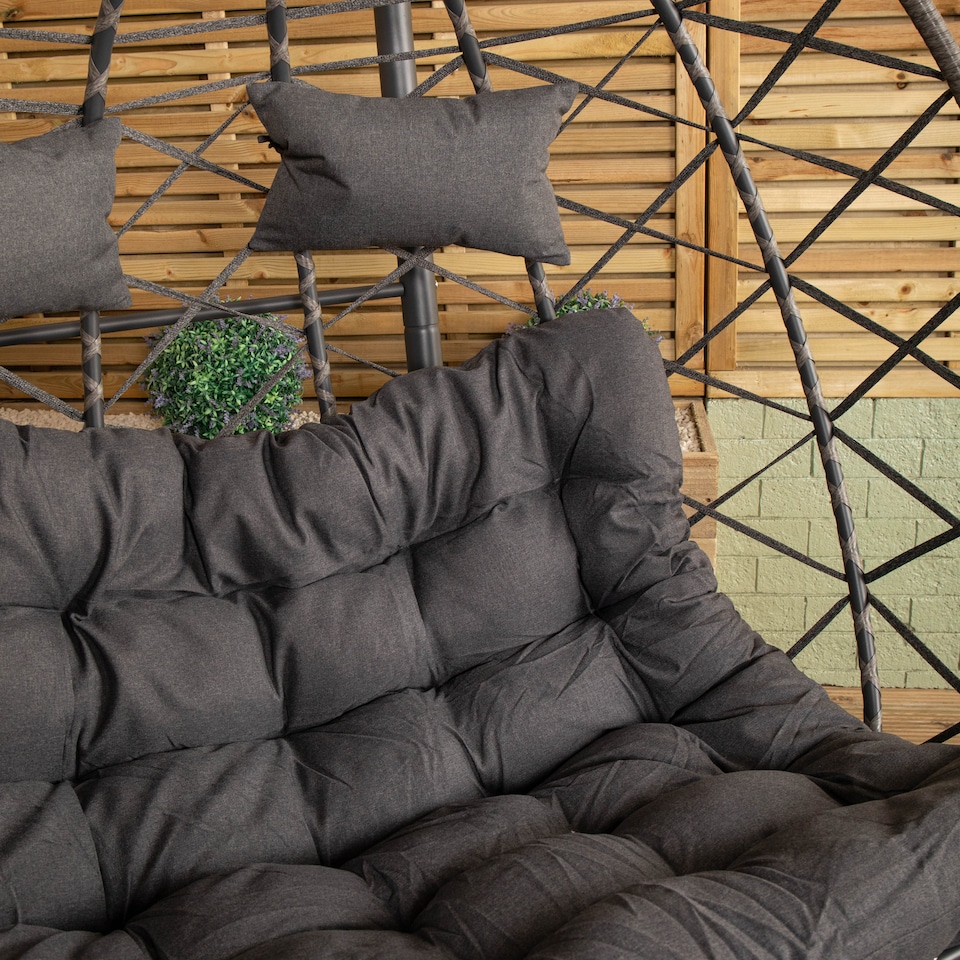 image 1 of Samuel Alexander 2 Seater Hanging Garden Rattan Egg Chair with Steel Frame and Waterproof Cover in Grey | Grey | Grey