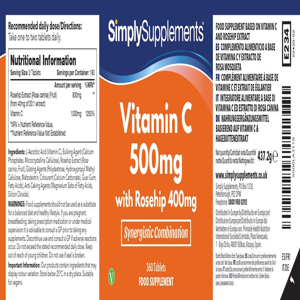 image 1 of Vitamin C 500mg with Rosehip 400mg - 360 Tablets
