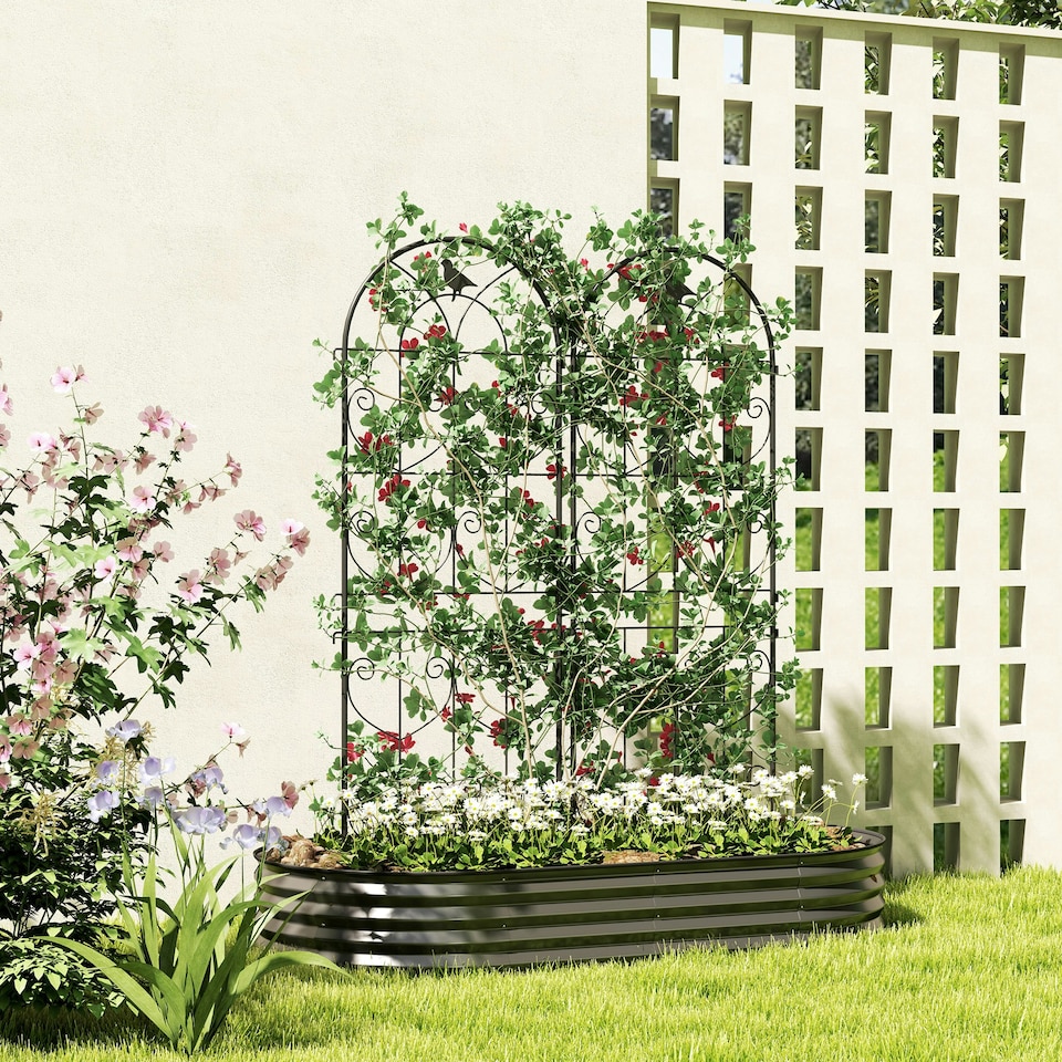 image 1 of Outsunny Set of 2 Metal Garden Trellis, Decorative Trellis Panels