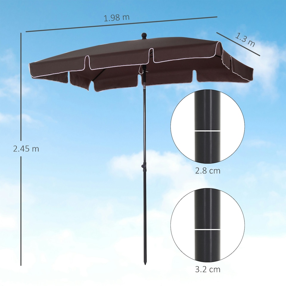 image 1 of Outsunny Aluminium Sun Umbrella Parasol Patio Rectangular 2M x 1.3M Brown