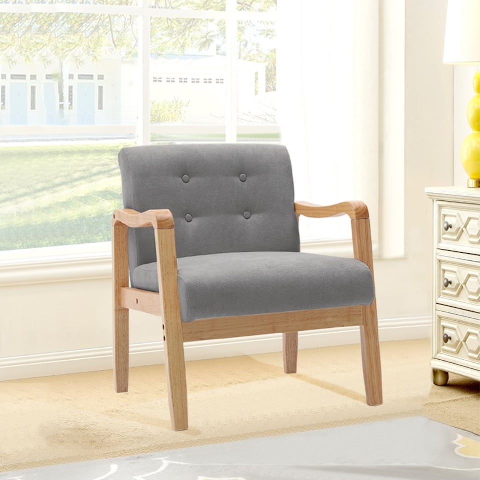 image 1 of Living and Home Wood Frame Upholstered Armchair - Grey - 70cm