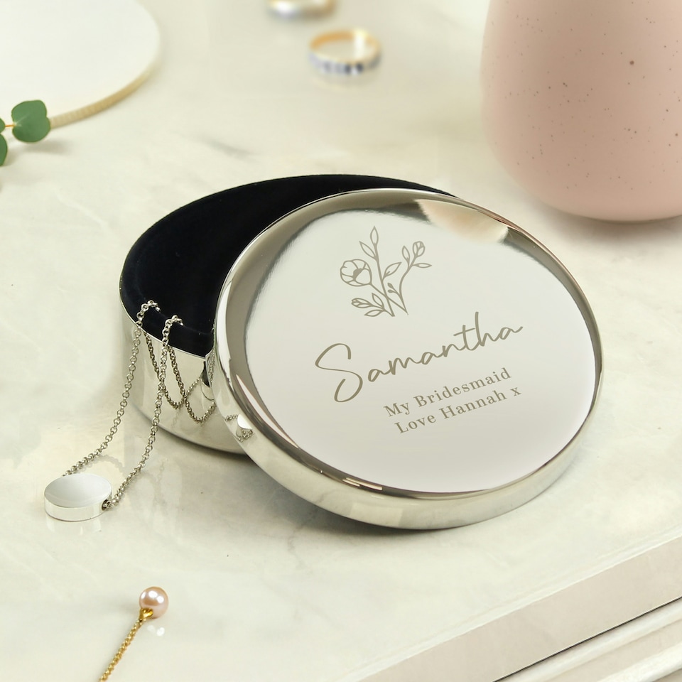 image 1 of Personalised Floral Round Trinket Box