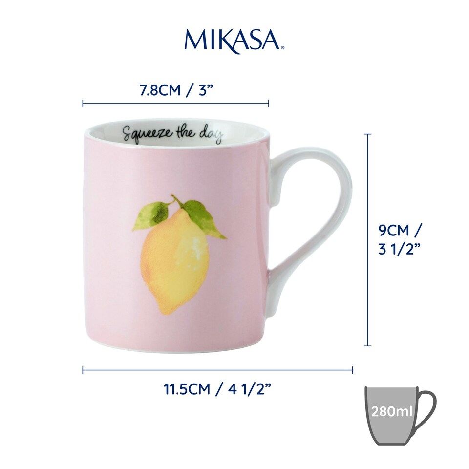 image 1 of Mikasa Lemon Straight-Sided Porcelain Mug, 280ml Pink