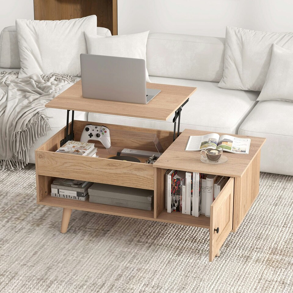 image 1 of COSTWAY Lift Top Coffee Table w/Hidden Compartment Natural N/A