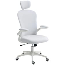 Vinsetto Mesh Chair with Headrest, 4D Lumbar Support, Flip-up Arm, White White