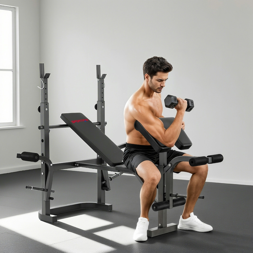 image 1 of SPORTNOW Multi-Exercise Incline/Flat Weight Bench with Bench Press Rack
