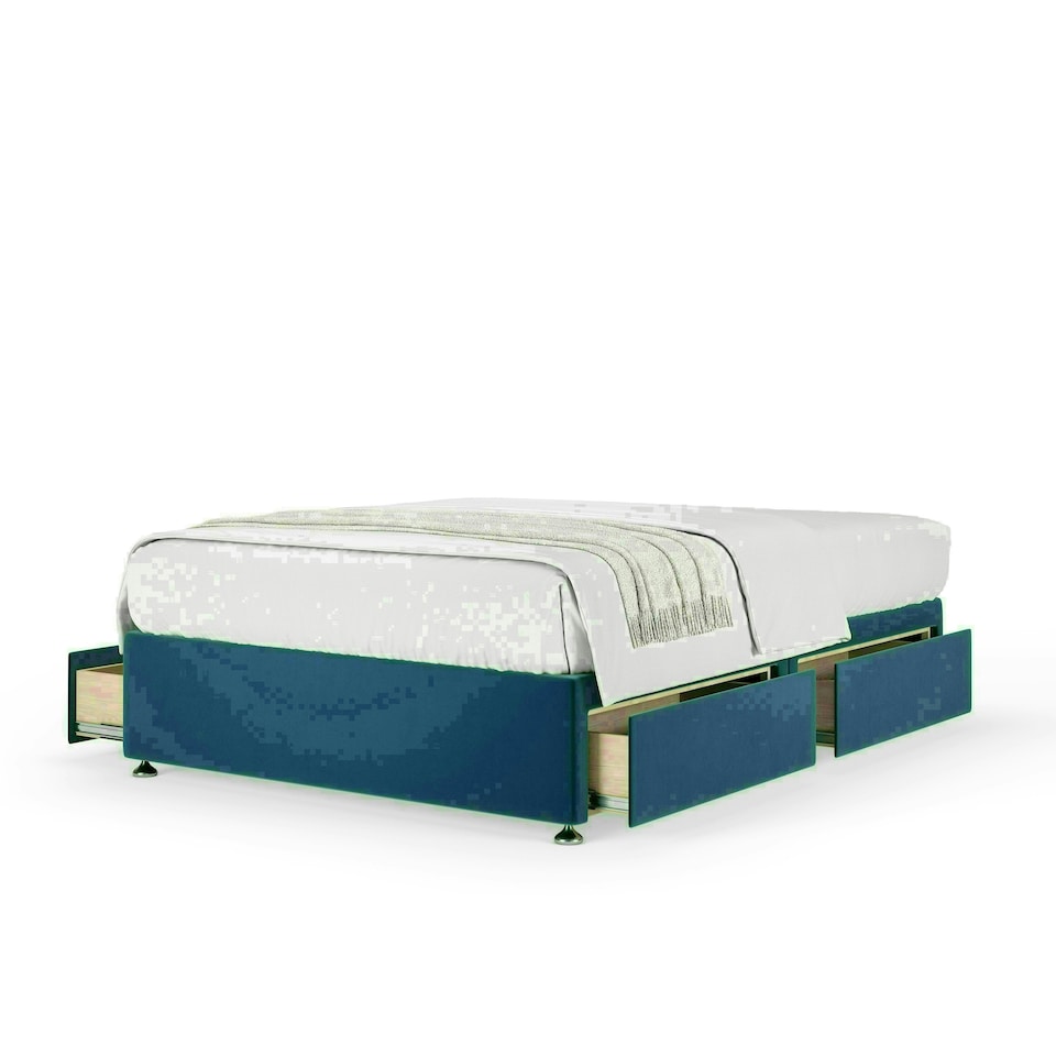 Marine Blue Plush Velvet 4 Drawer Divan Base King Size