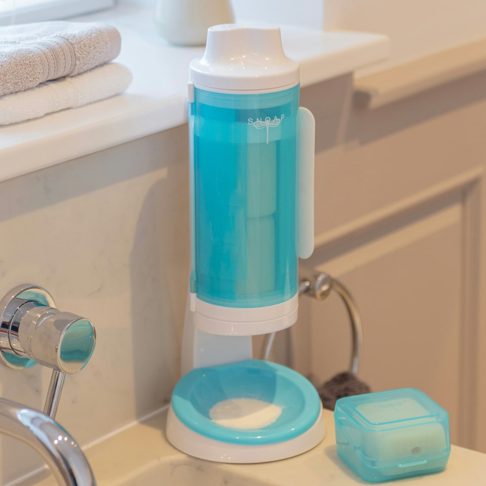 image 1 of SNOAP Dispenser (White) with Counter Stand and 2 Soaps