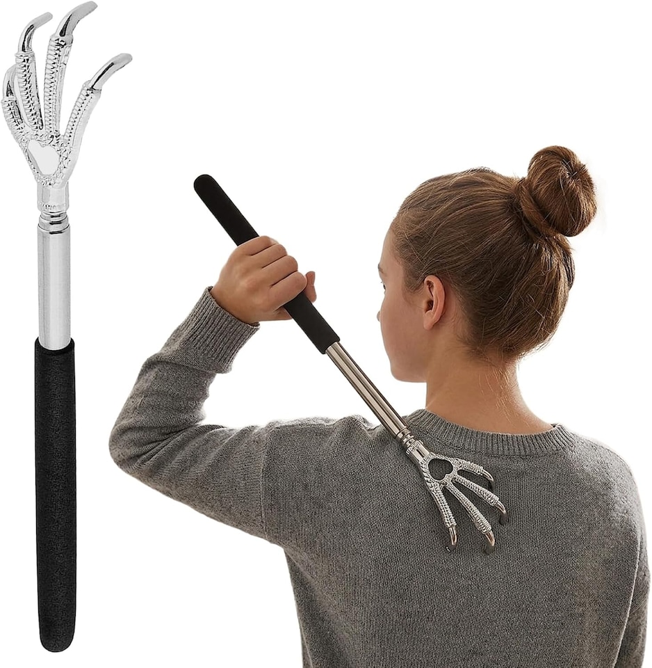 image 1 of Extendable Back Scratcher Black Telescopic Eagle Claw Metal Massager Hand with Long Reach Handle for Itch Relief and Body Massage