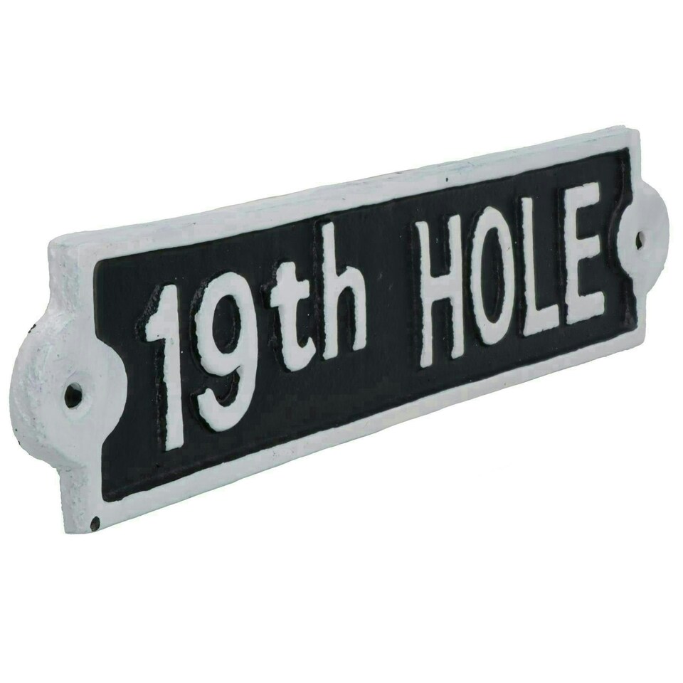 image 1 of 19th Hole Cast Iron Sign Plaque Wall Door Fence Post House Garden Yard Bar Pub