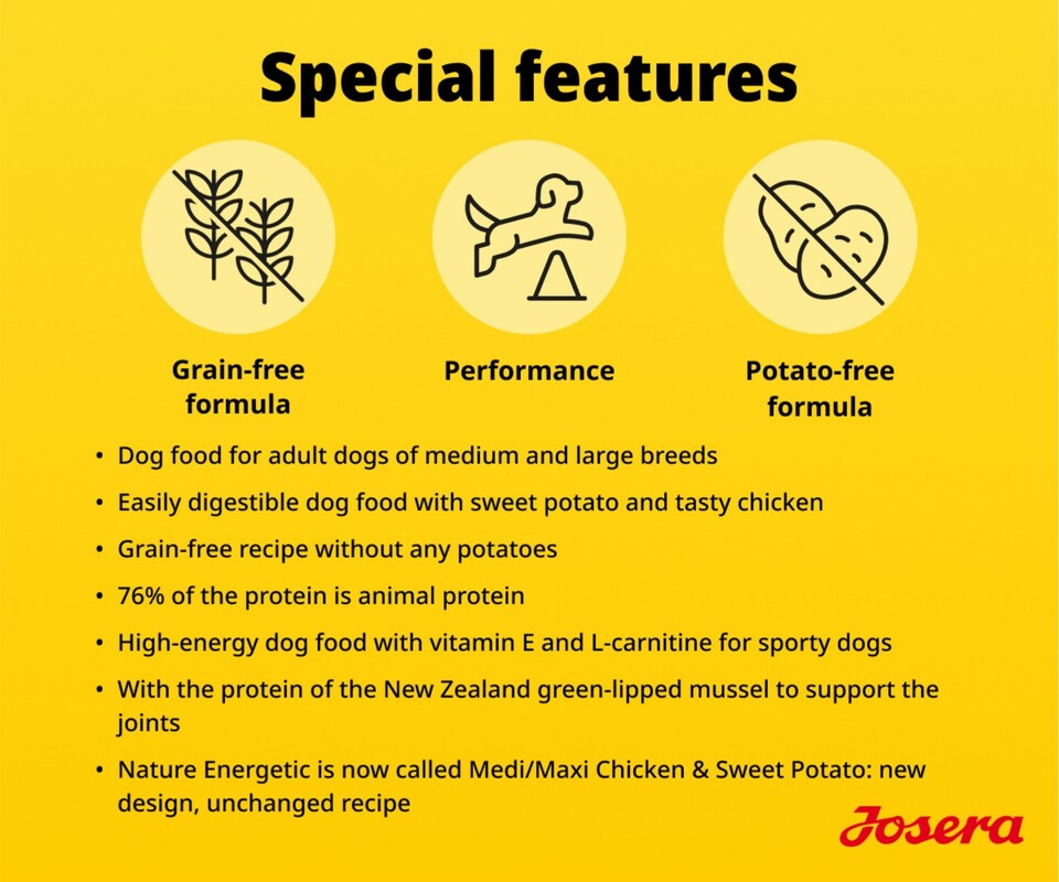 image 1 of Josera Medi/Maxi Adult Chicken & Sweet Potato complete dog food | Grain-free | Medium & Large breeds | Lots of meat | Active dogs | Green-Lipped Mussel | 12.5kg