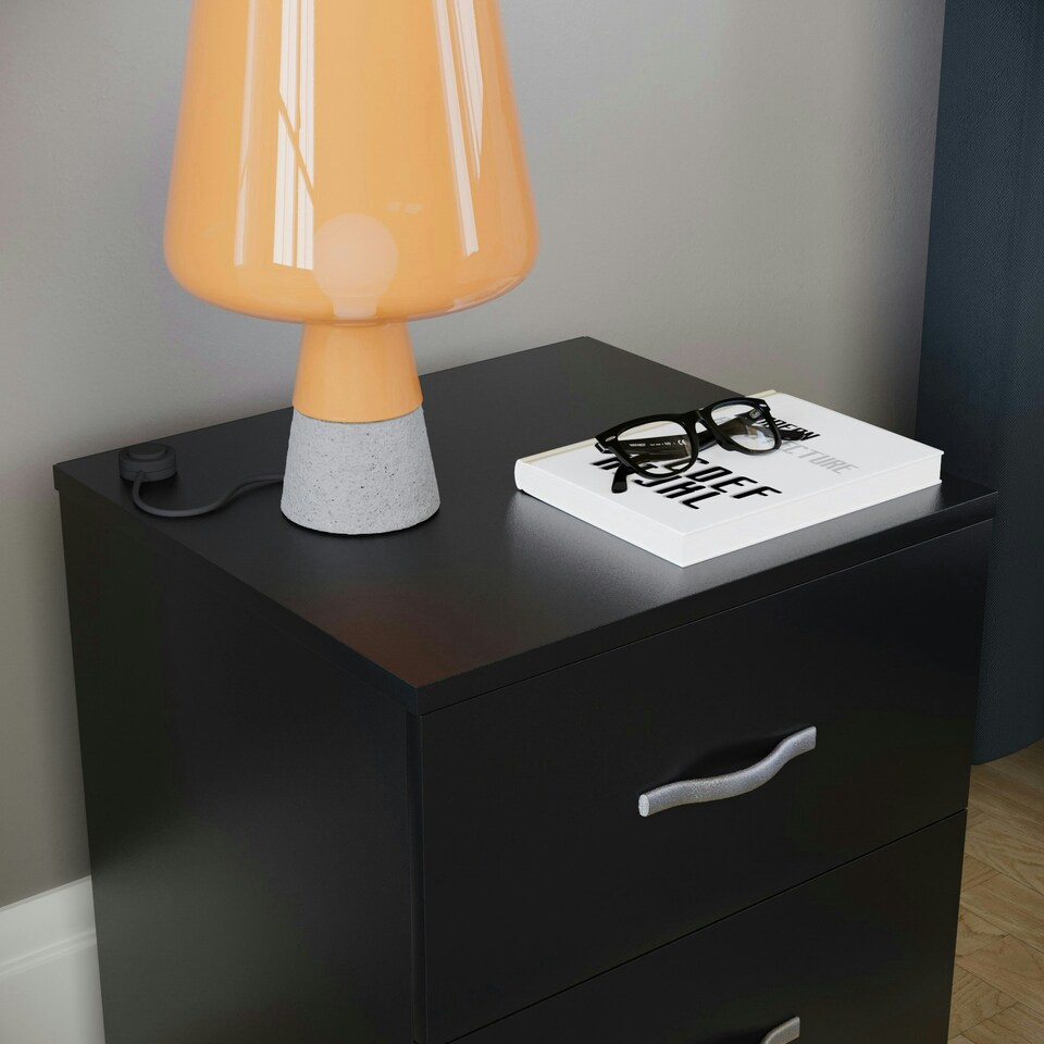 image 1 of Vida Designs Riano 2 Drawer Bedside Chest Cabinet Table Nightstand, Black