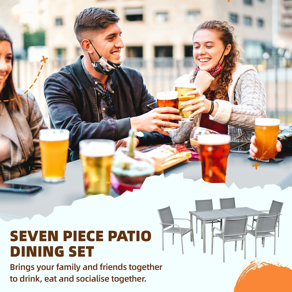 image 1 of Outsunny 7 Piece Garden Dining Set, Steel Outdoor Table and Chairs