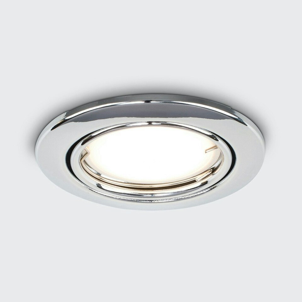 image 1 of ValueLights Pack of 6 Fire Rated Chrome Tiltable GU10 Recessed Ceiling Downlights - Complete with 5w LED Bulbs 3000K Warm White