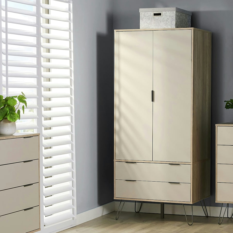 image 1 of Core Products Augusta Driftwood 2 Door, 2 Drawer Wardrobe H176.0cm x W76.5cm x D53.0cm Cream