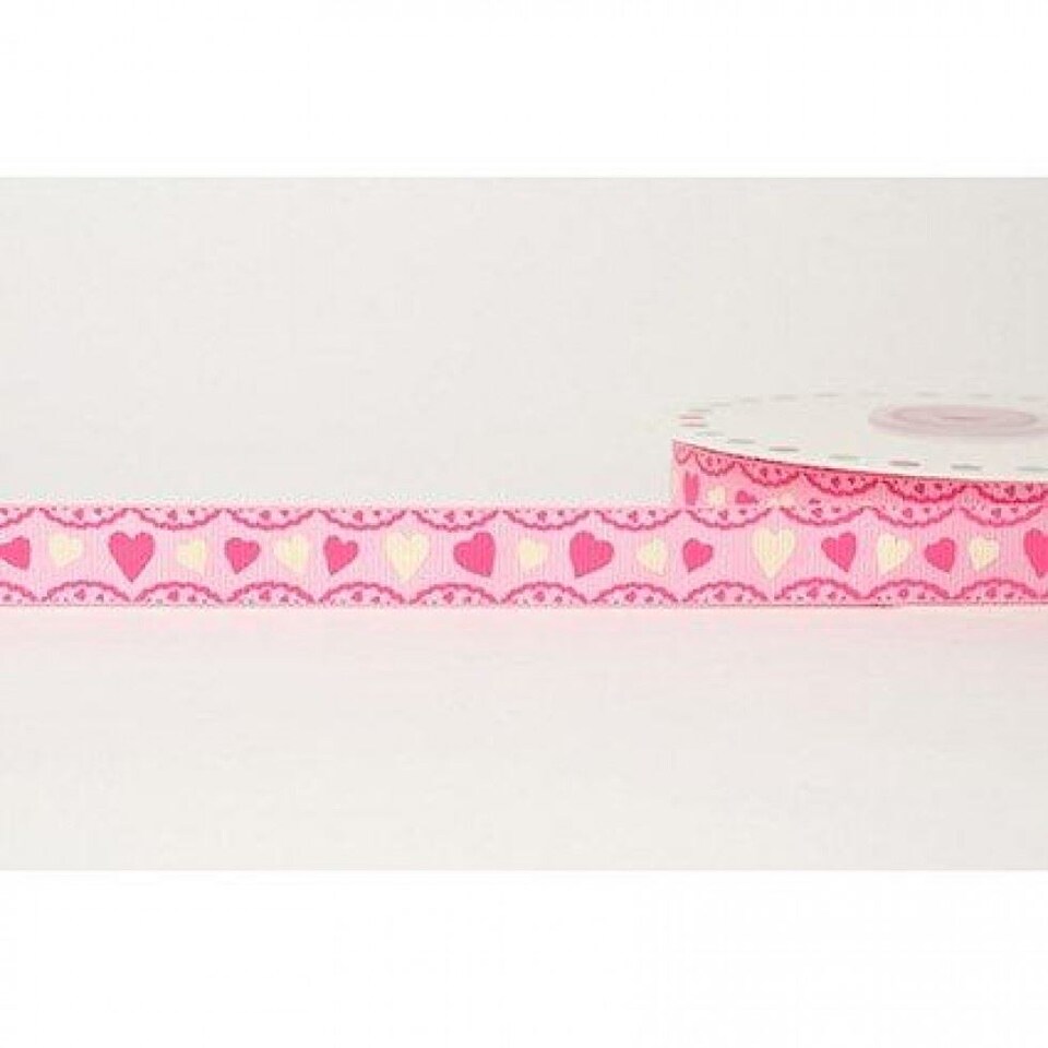 Reel Chic Pink 16mm Heart Frill Grosgrain Ribbon for Dressmaking - per metre