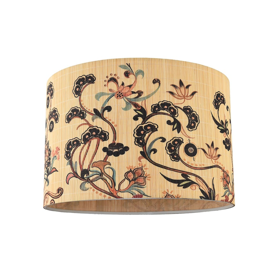 image 1 of Contemporary Multi Coloured Floral Bamboo Round Pendant Lamp Shade | Multi | Multi-coloured | 1