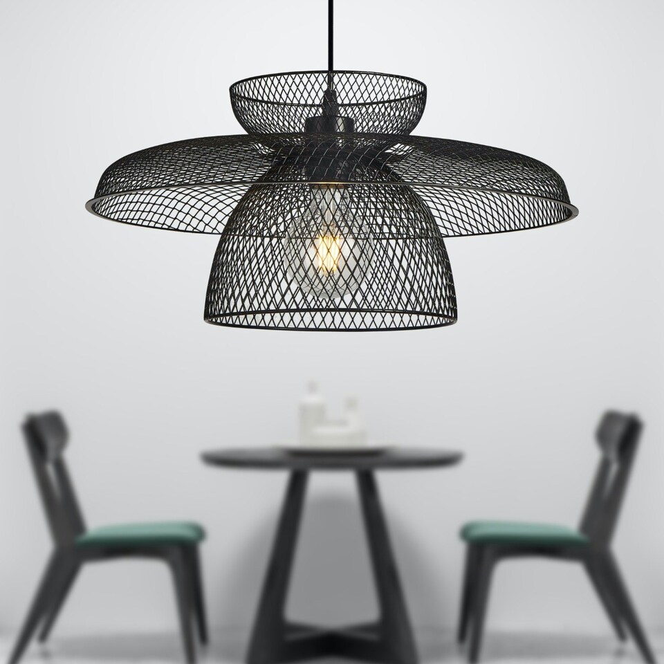 image 1 of First Choice Lighting Set of 2 Cassidy Three Tier Black Mesh Ceiling Pendant Lights Black