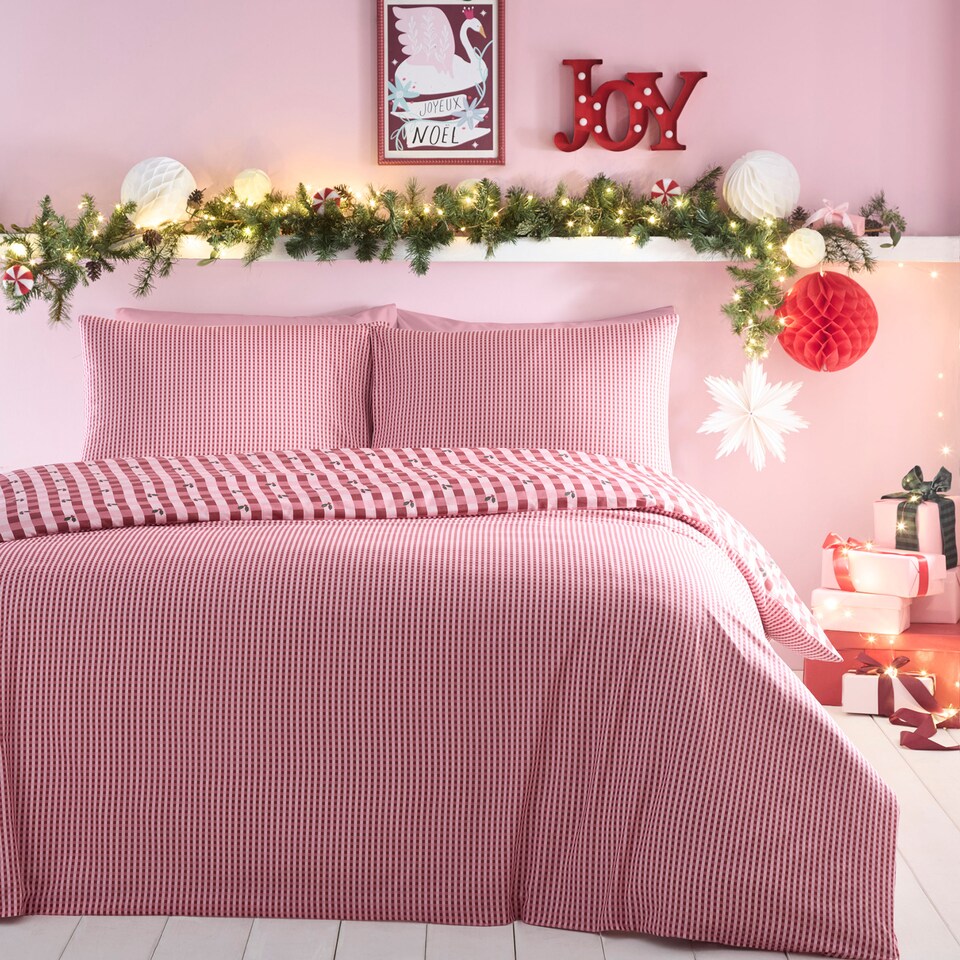 image 1 of Fusion Holly Gingham Duvet Cover Set Red
