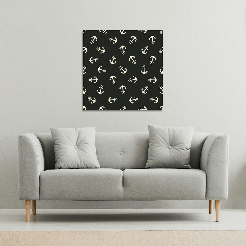 image 1 of Anchors on Black Background (Canvas Print) 77 x 77 x 4cm